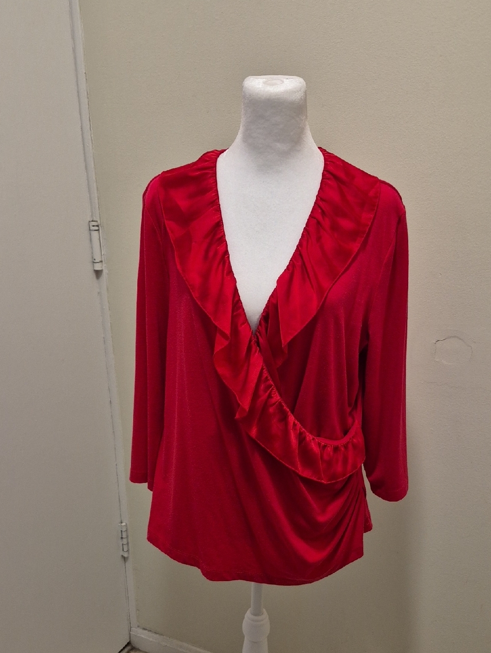I.N. Studio Hot Pink Surplice Top With Neck Ruffle